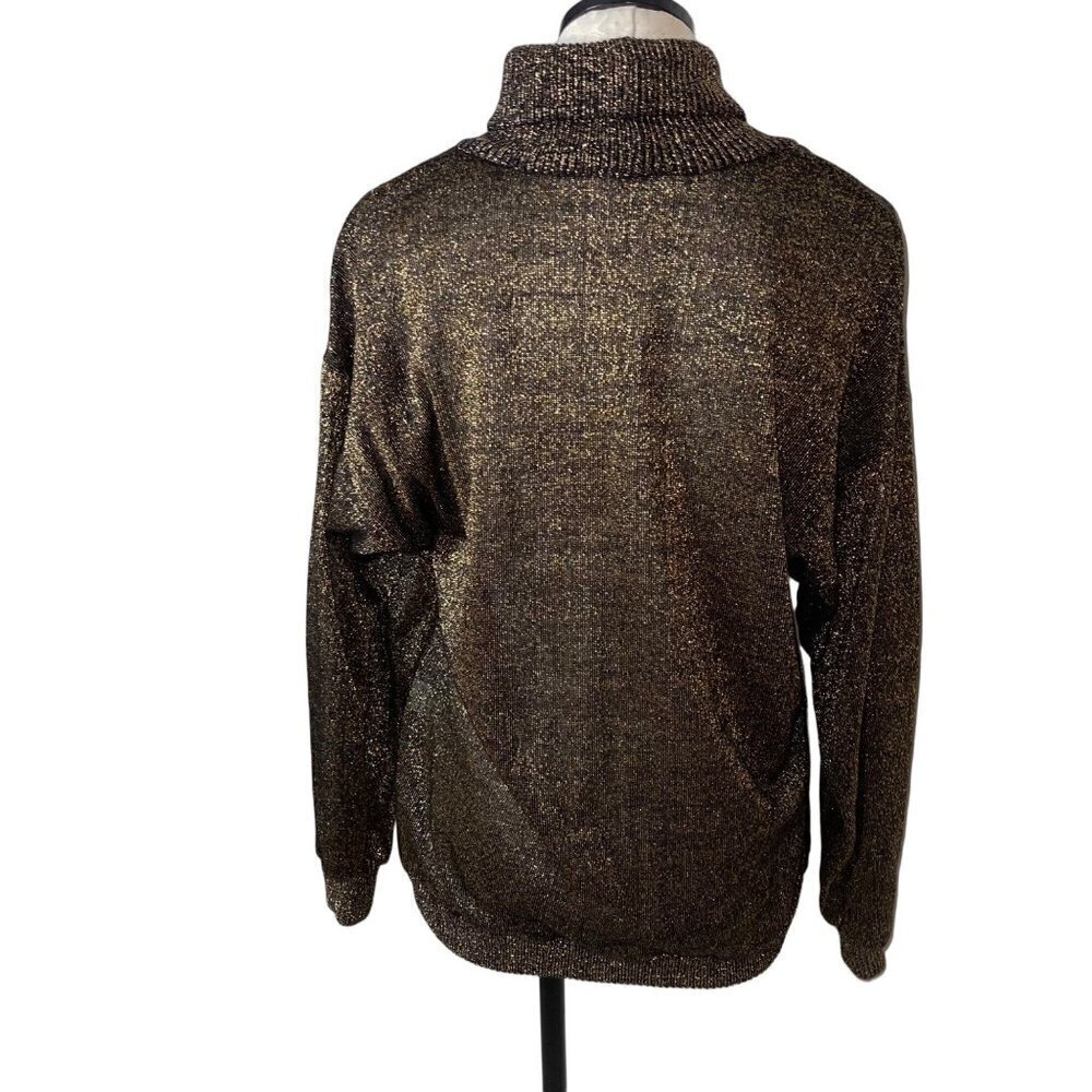 Christian Dior Loungewear Vintage Sweater Size Medium Brown Metallic Turtle Neck - Picture 3 of 12